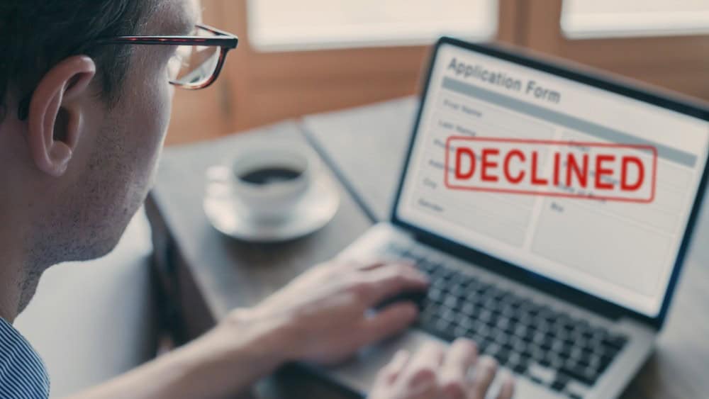 Declined application for credit or visa, Deny Reject Stamp, not accepted, rejection concept.