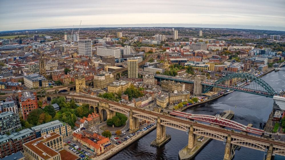 Aerial View of Newcastle, England, United Kingdom