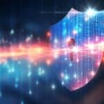 Cyber security and data protection on internet. Shield, secure access and encrypted connection protecting online information. Password protected system. Cybersecurity technology. crypto encryption