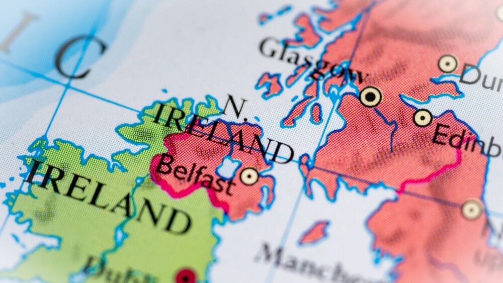Northern Ireland highlighted on a world map.