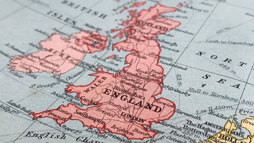 British Isles, England, Ireland, a photo of an atlas map from a 1940 atlas, suitable to illustrate history, travel, trade, politics and economy topics