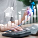Real Estate Market Growth Analysis Concept, Businesswoman Calculating Property Investment Data, Rental and Purchase Profit Strategy, Market Trends, Financial Planning, Real Estate Development Forecast