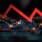 Economic caution visualized with fluctuating market graph, alert symbols, and negative data trends. Represents financial risk, market volatility, and economic uncertainty. Muxer